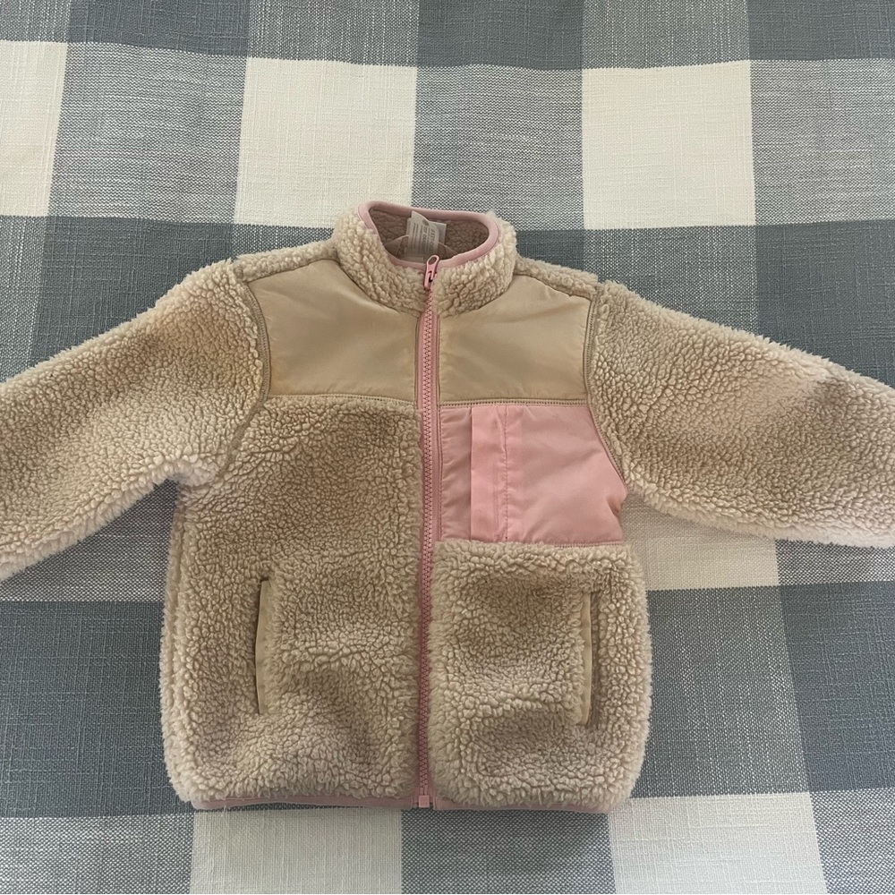 Hanna Anderson Cozy Cream and Pink Sherpa Jacket - Size 3T